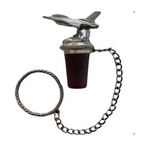 H.M. Pewter “Plane” Bottle Stopper w/ Ring Silver Barware Signed & Dated 2004